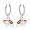 Kids Collectie WeLoveSilver | Zilveren Oorringen Met Hanger, Regenboog Met Eenhoorn