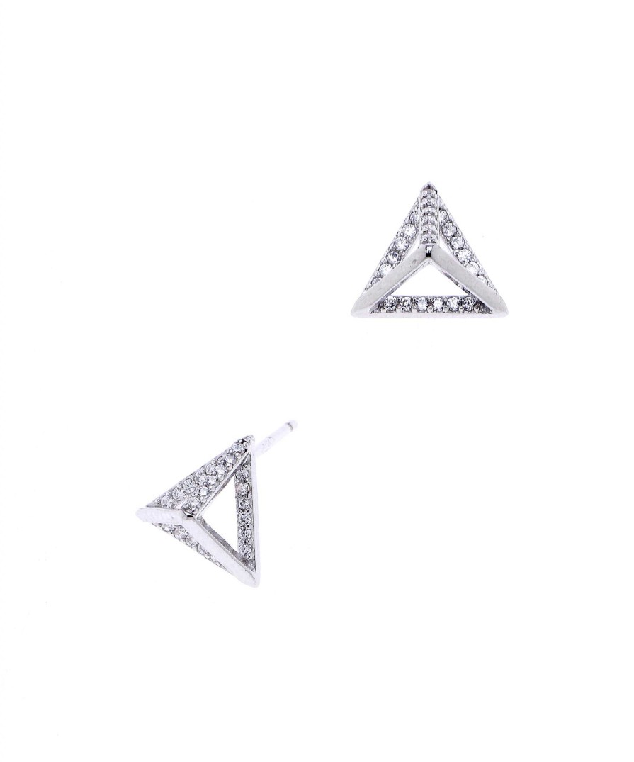 Oorbellen WeLoveSilver | Rhodium Plated Piramide Oorsteker Met Cubic Zirkonia Steentjes