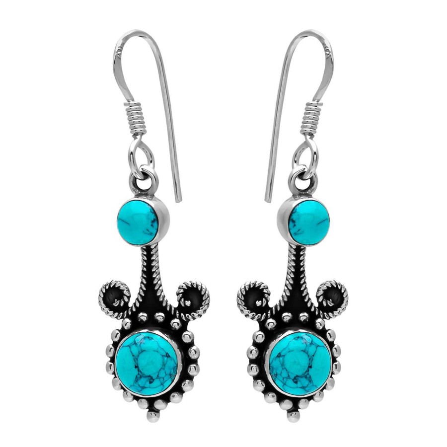 Oorbellen WeLoveSilver | Zilveren Oorhangers, Turquoise Steen Met Sierlijke Details En Geoxideerde Delen