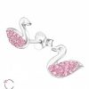 Kids Collectie WeLoveSilver | Zilveren Oorstekers, Zwaan Met Roze Swarovski Kristallen