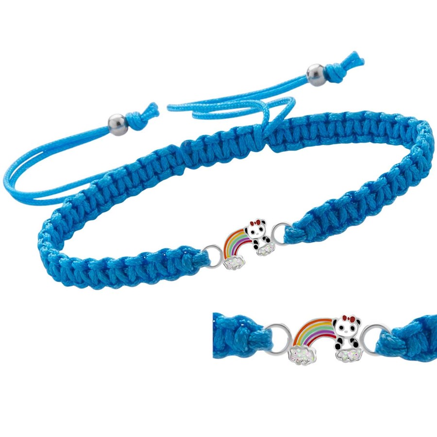 Kids Collectie WeLoveSilver | Katoenen Armband Met Zilveren Regenboog En Panda, Diverse Kleuren