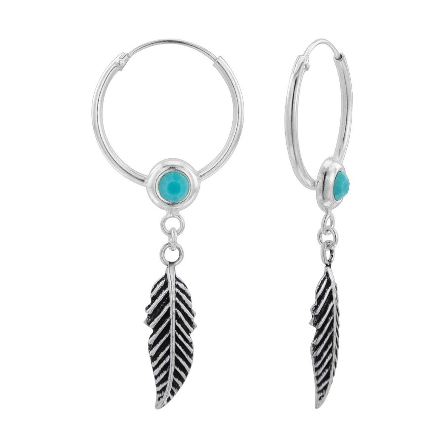 Oorbellen WeLoveSilver | Zilveren Oorringen Met Hanger, Veer En Turquoise Steen