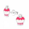 Kids Collectie WeLoveSilver | Zilveren Oorstekers, Rozerode Cupcakes Met Kristal