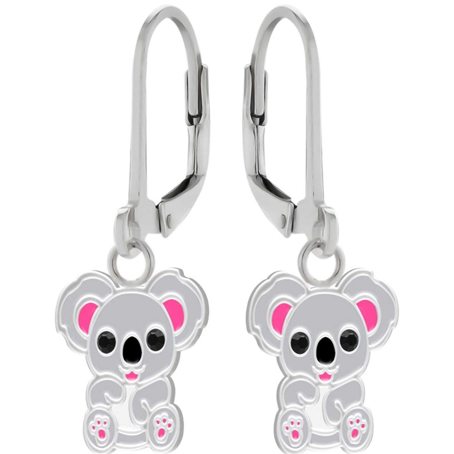 Kids Collectie WeLoveSilver | Zilveren Oorhangers, Lieve Koala Met Zwarte Onyx Ogen