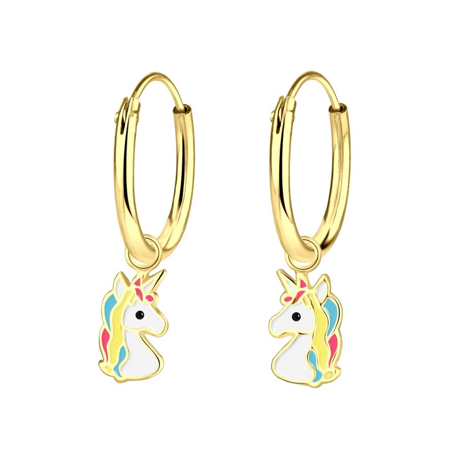 Kids Collectie WeLoveSilver | Gold Plated Oorringen, Met Eenhoorn