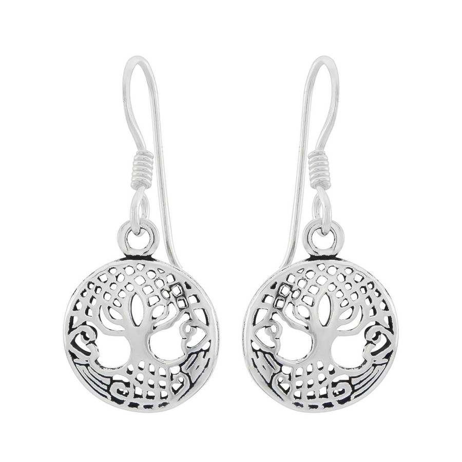 Oorbellen WeLoveSilver | Zilveren Oorhangers, Tree Of Life Met Sierlijke Bewerkingen En Hartjes