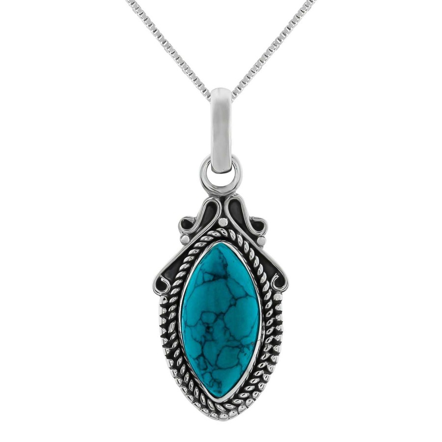 Kettingen WeLoveSilver | Zilveren Ketting, Druppelvormige Turquoise Steen En Sierlijke Details