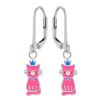 Kids Collectie WeLoveSilver | Zilveren Oorhangers, Roze Kat Met Blauw Kroontje