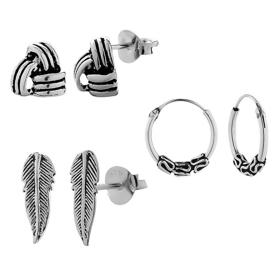 Oorbellen WeLoveSilver | Zilveren Oorbellen Set, Veertje, Knoop En Bali Hoops