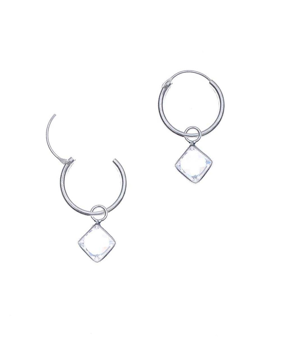 Oorbellen WeLoveSilver | Zilveren Oorringen Met Hanger, Kristal In Ruitvorm