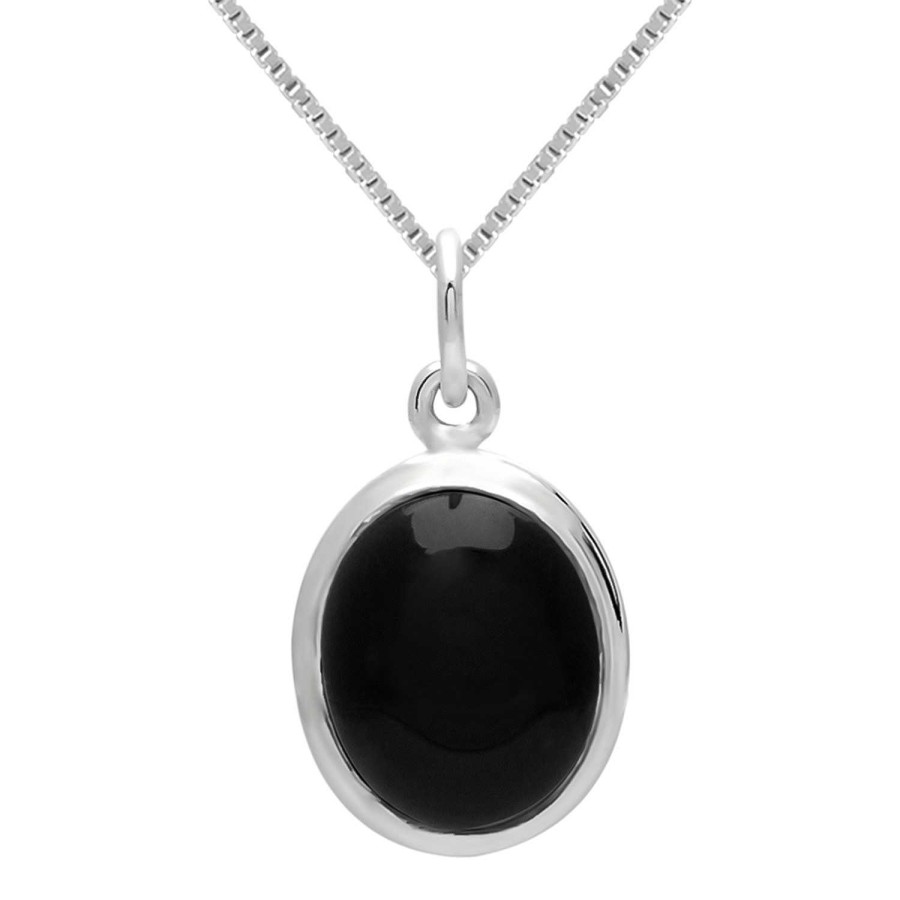 Kettingen WeLoveSilver | Zilveren Ketting Met Hanger, Onyx Steen Met Gladde Rand