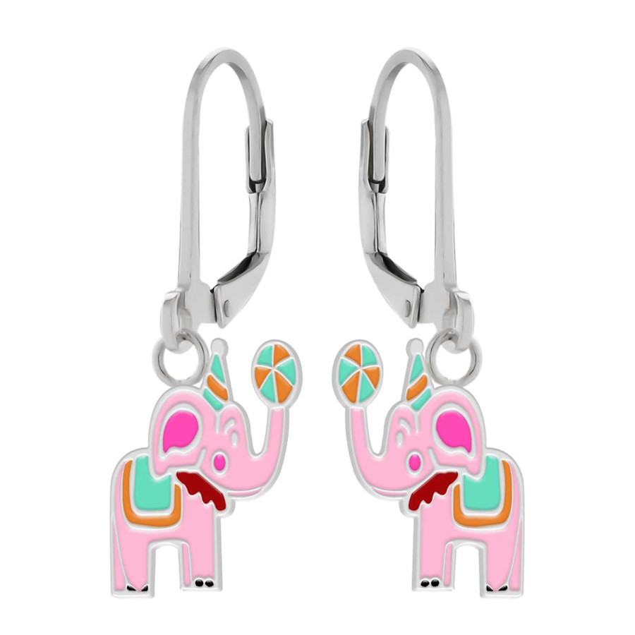 Kids Collectie WeLoveSilver | Zilveren Oorhangers Met Hanger, Roze Circusolifant