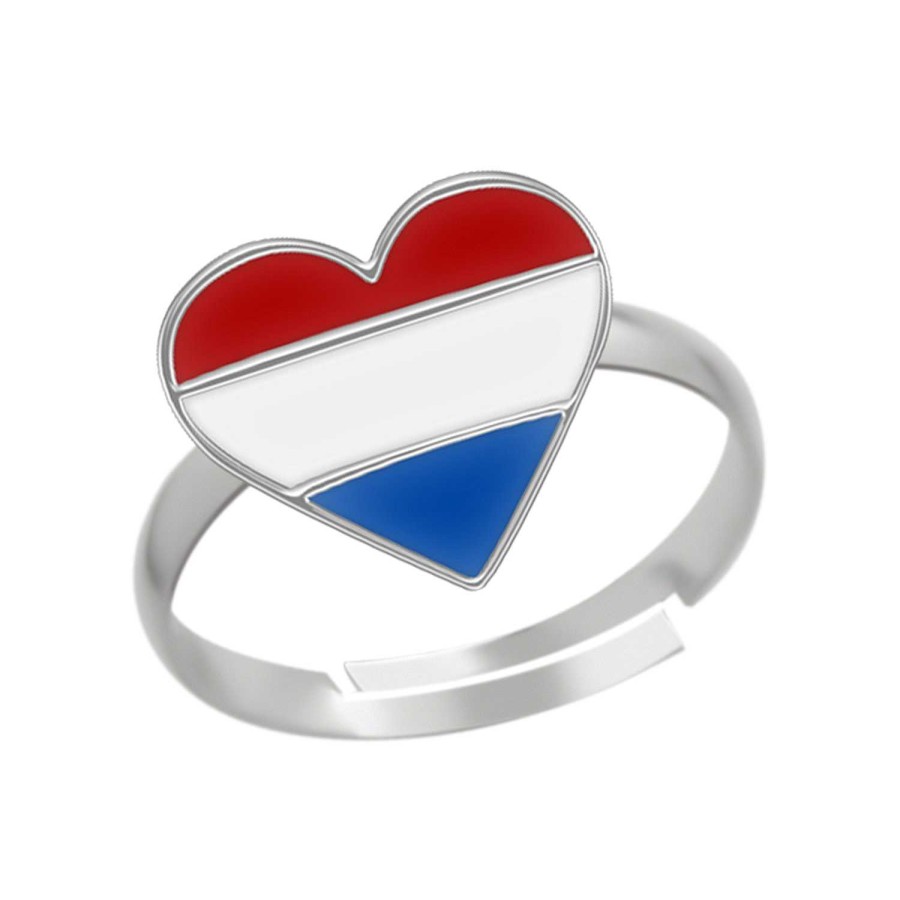 Kids Collectie WeLoveSilver | Zilveren Ring, Hart Met Nederlandse Vlag