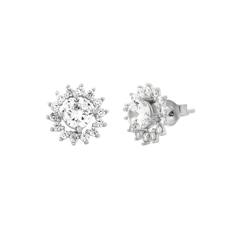 Oorbellen WeLoveSilver | Rhodium Plated Bloem Oorsteker Met Cubic Zirkonia Steentjes