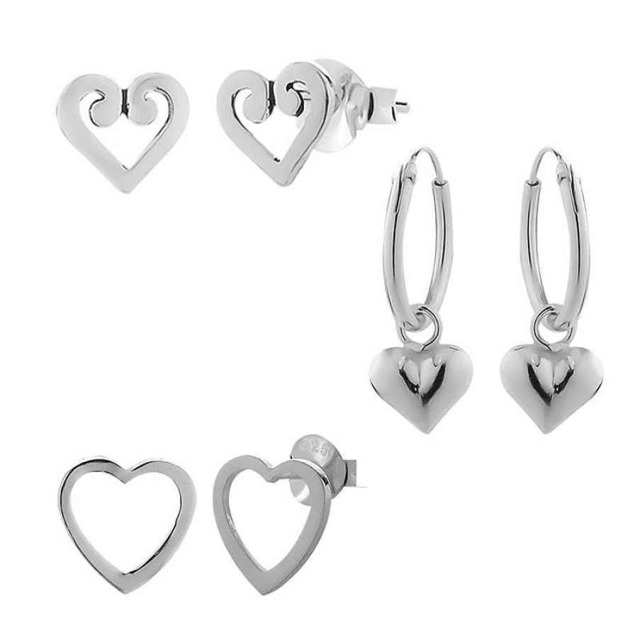 Oorbellen WeLoveSilver | Zilveren Oorbellen Set, Drie Keer Hartjes