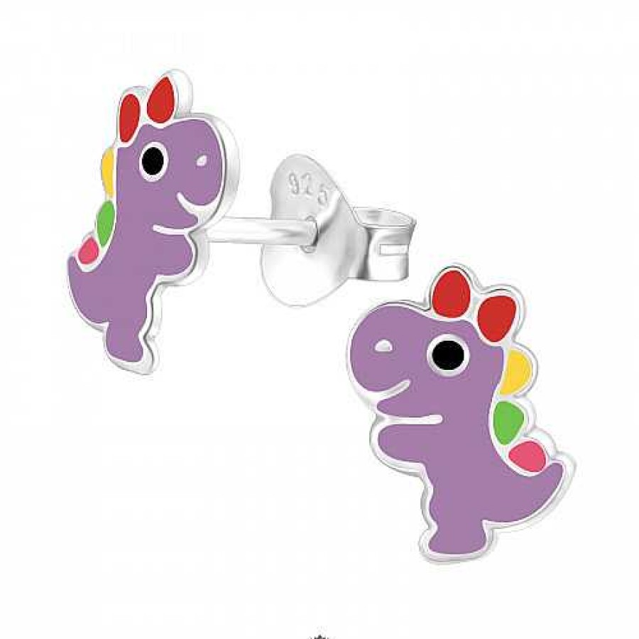 Kids Collectie WeLoveSilver | Zilveren Oorstekers, Paarse Dinosaurus