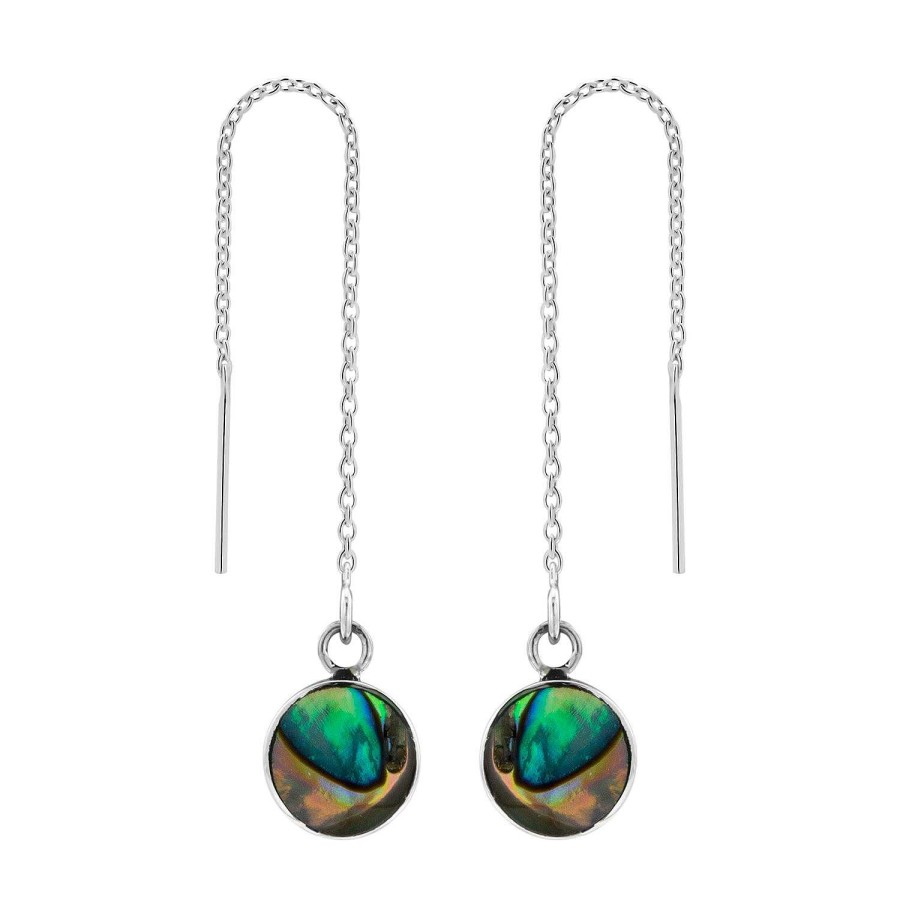 Oorbellen WeLoveSilver | Zilveren Chain Oorbellen, Ronde Abalone Steen