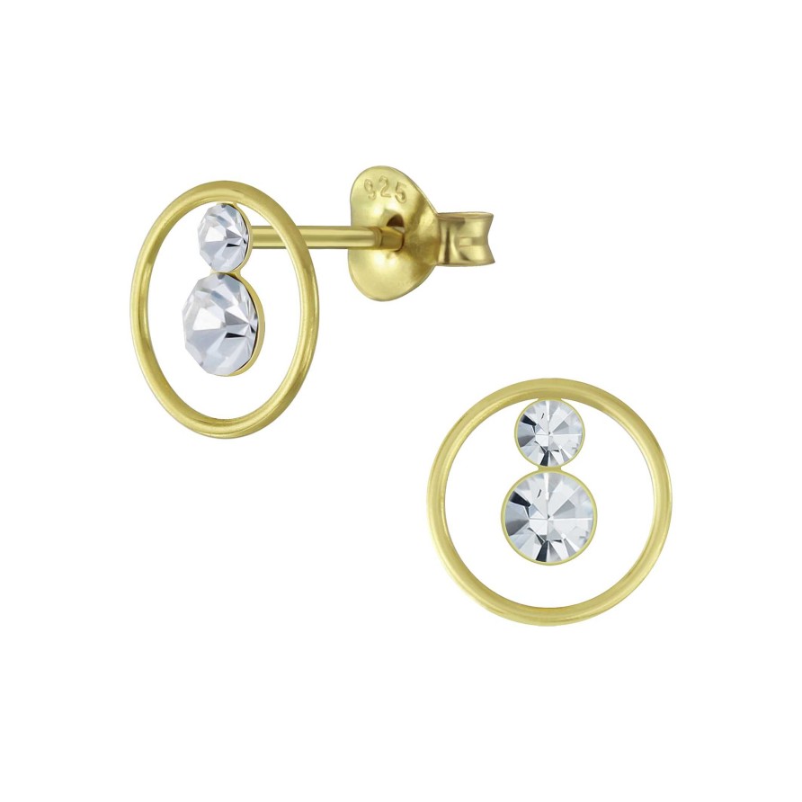 Oorbellen WeLoveSilver | Gold Plated Oorstekers, Dubbele Kristal