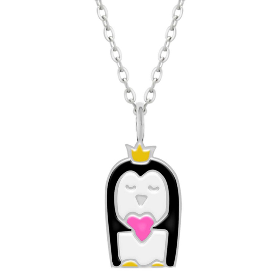 Kids Collectie WeLoveSilver | Zilveren Ketting Met Hanger, Pingu N Met Kroon En Hartje