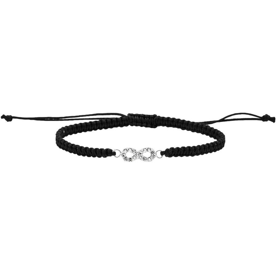 Armbanden WeLoveSilver | Katoenen Armband Met Zilveren Oneindigheidsteken, Bezet Met Kristallen