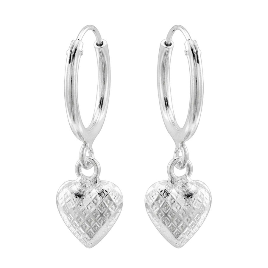 Oorbellen WeLoveSilver | Zilveren Oorringen Met Hanger, Hart Met Ruitjespatroon