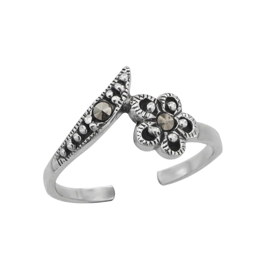 Ringen WeLoveSilver | Zilveren Teenring, Bloem Met Details En Marcasiet Stenen