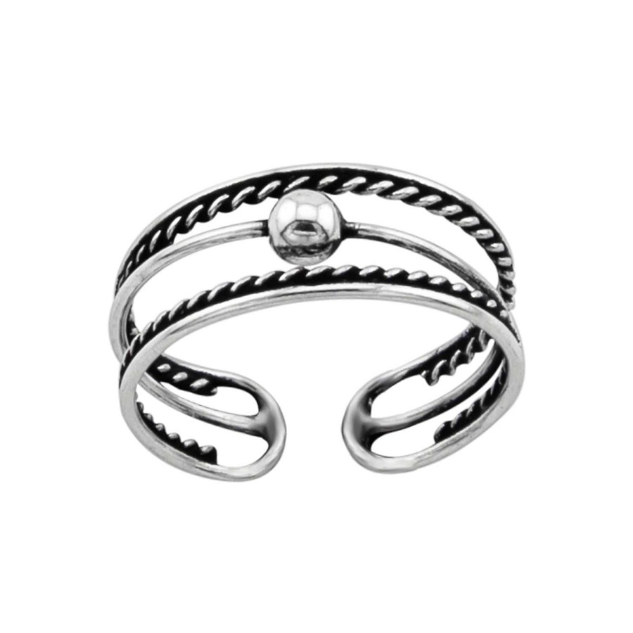 Ringen WeLoveSilver | Zilveren Teenring, Gedraaide Banden En Bolletje