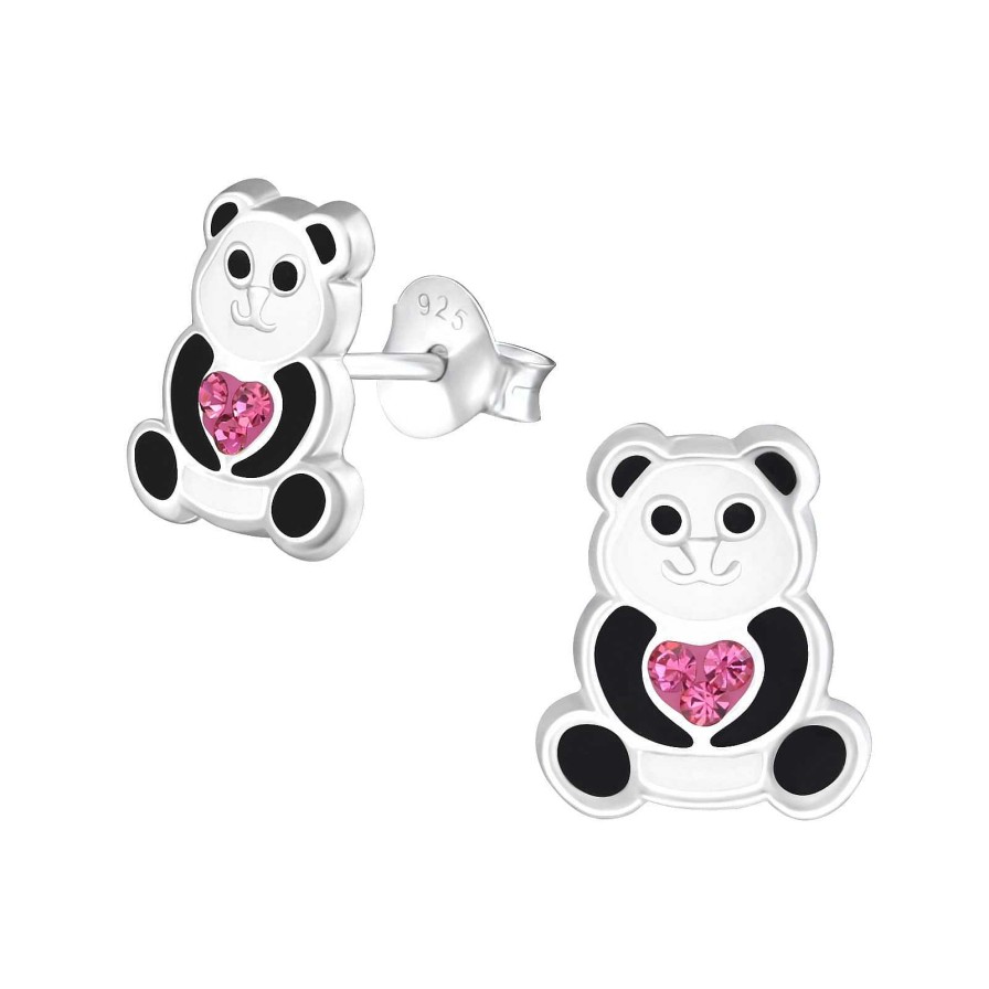 Kids Collectie WeLoveSilver | Zilveren Oorstekers, Panda Met Roze Hart