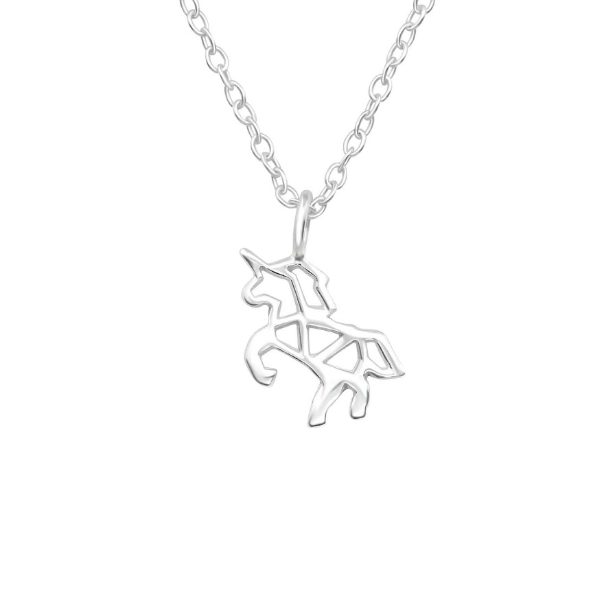 Kids Collectie WeLoveSilver | Zilveren Ketting Met Hanger, Geometrisch Vormgegeven Eenhoorn