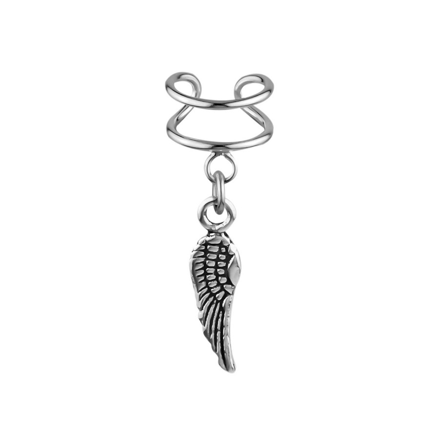 Oorbellen WeLoveSilver | Zilveren Ear Cuff Met Hanger, Vleugel