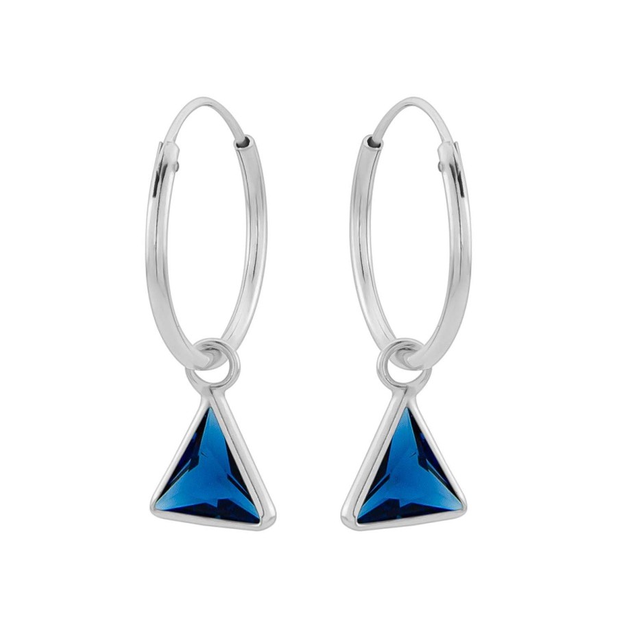 Oorbellen WeLoveSilver | Zilveren Oorringen Met Hanger, Driehoekvormige Cubic Zirkonia Steen Kleur Capri Blue