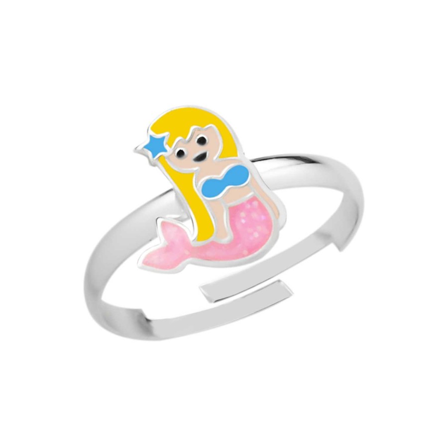 Kids Collectie WeLoveSilver | Zilveren Ring Met Zeemeermin, Roze Glitterstaart