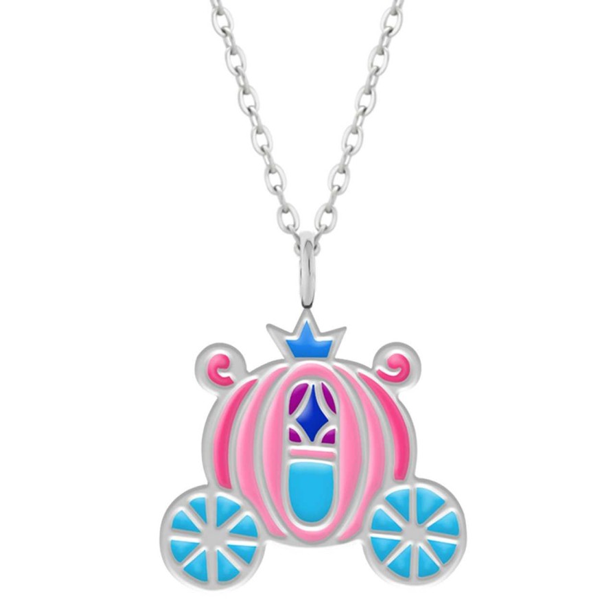 Kids Collectie WeLoveSilver | Zilveren Ketting Met Hanger, Roze Koets Met Blauw Kroontje