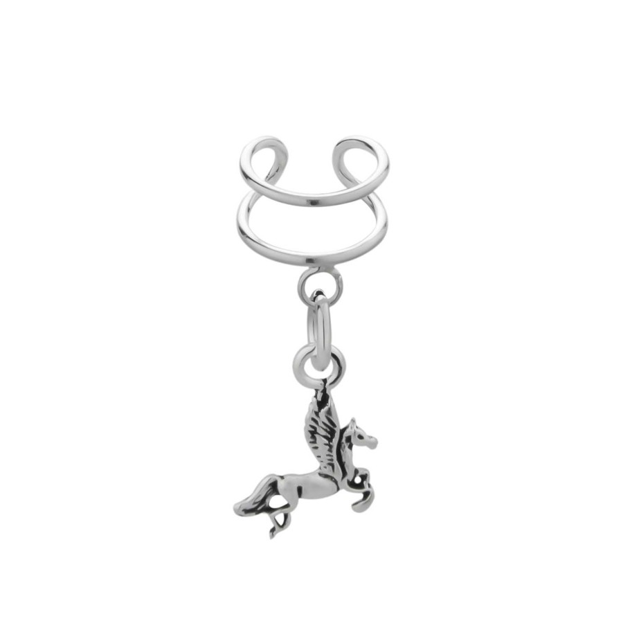 Oorbellen WeLoveSilver | Zilveren Ear Cuff Met Hanger, Pegasus