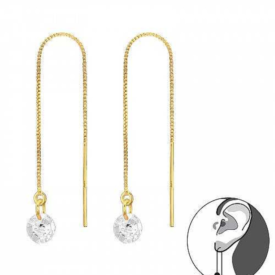 Oorbellen WeLoveSilver | Gold Plated Chain Oorbellen Met Kristal