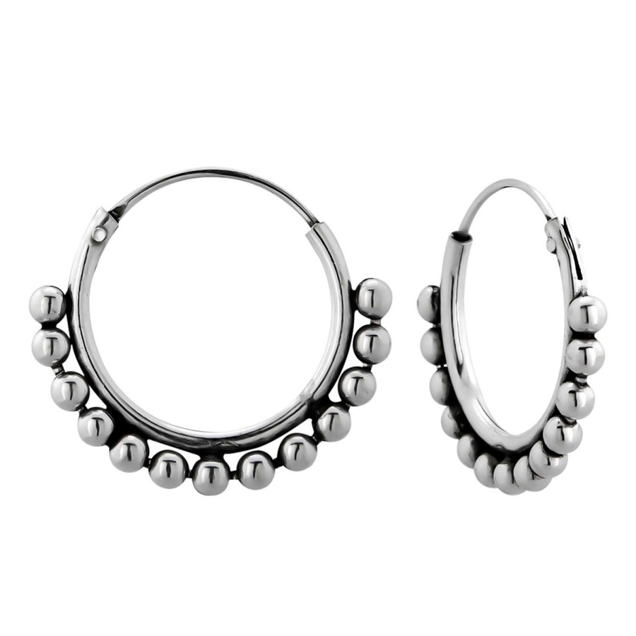 Oorbellen WeLoveSilver | Zilveren Oorbellen, Bali Hoops Met Rij Bolletjes