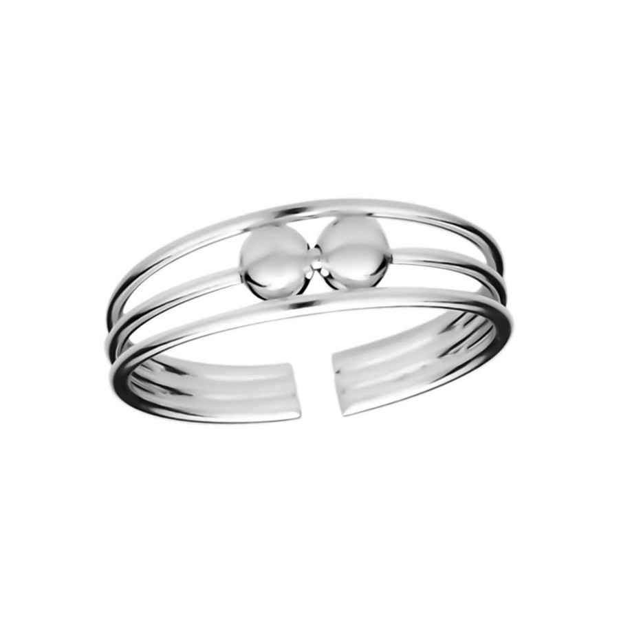 Ringen WeLoveSilver | Zilveren Teenring, Drie Bandjes Met Twee Kraaltjes