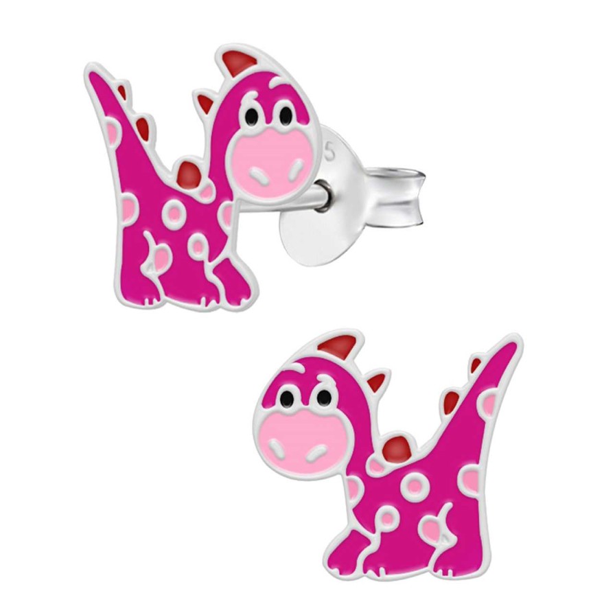 Kids Collectie WeLoveSilver | Zilveren Oorstekers, Roze Gevlekte Dinosaurus