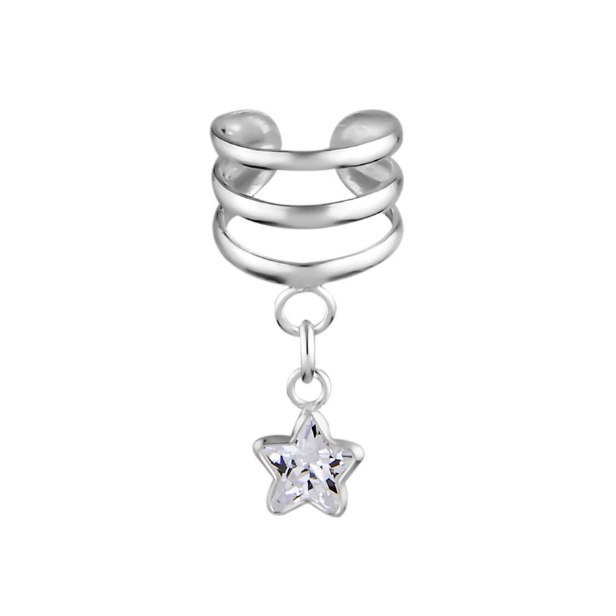 Oorbellen WeLoveSilver | Zilveren Ear Cuff Met Hanger, Ster In Verschillende Kleuren