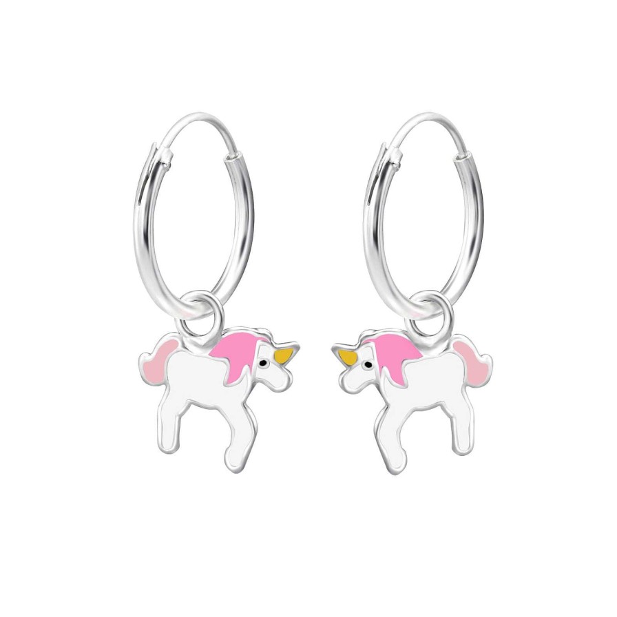 Kids Collectie WeLoveSilver | Oorringen Met Hanger, Eenhoorn Met Roze Manen En Staart