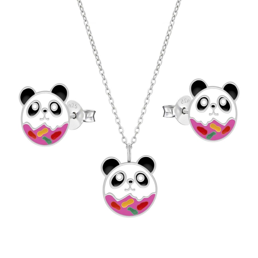 Kids Collectie WeLoveSilver | Kindersieraden, Set Ketting En Oorstekers Panda Donut