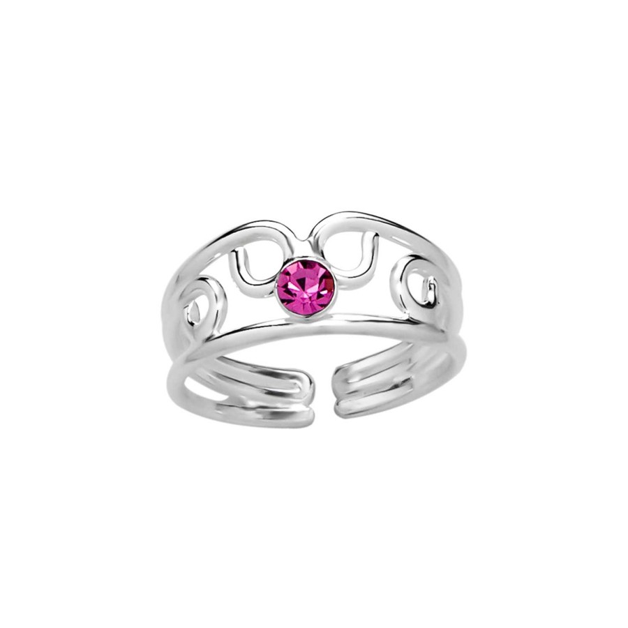 Ringen WeLoveSilver | Zilveren Teenring, Opengewerkte Band Met Roze Kristal