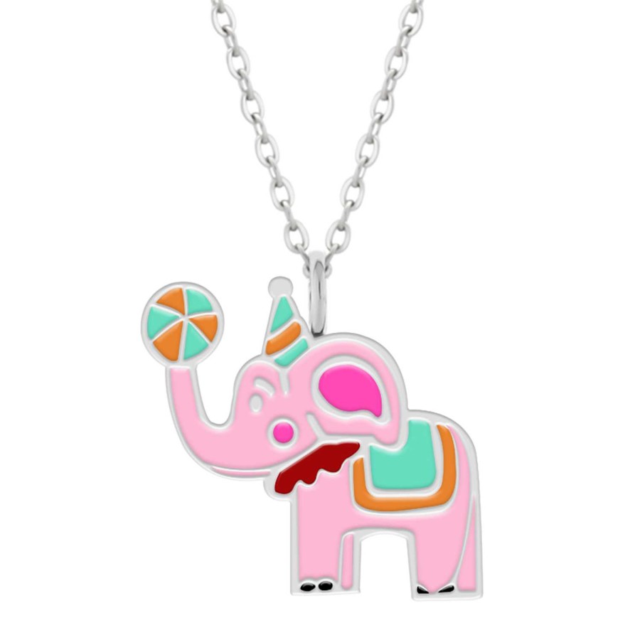 Kids Collectie WeLoveSilver | Zilveren Ketting Met Hanger, Roze Circusolifant