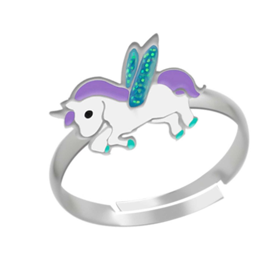 Kids Collectie WeLoveSilver | Zilveren Ring, Eenhoorn Met Paarse Manen En Glittervleugels