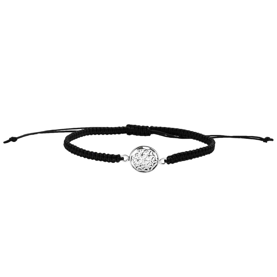 Armbanden WeLoveSilver | Katoenen Armband Met Zilveren Mandala, Levensbloem