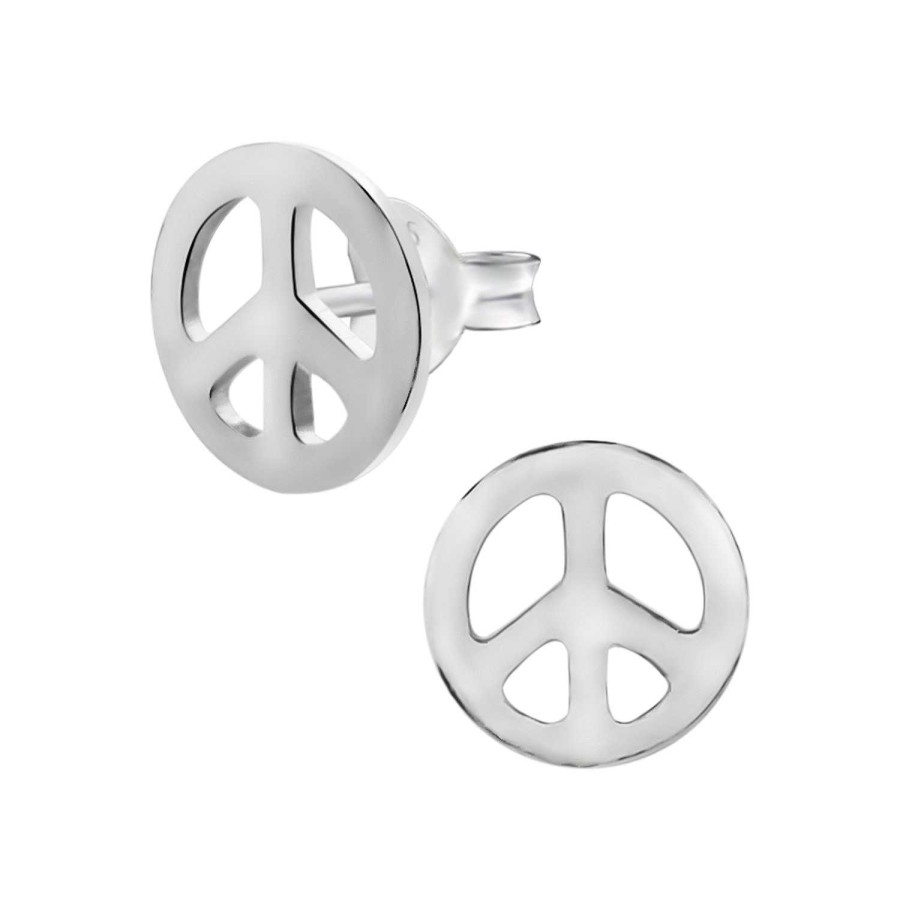 Oorbellen WeLoveSilver | Zilveren Oorstekers, Opengewerkt Peace Sign Of Vredesteken