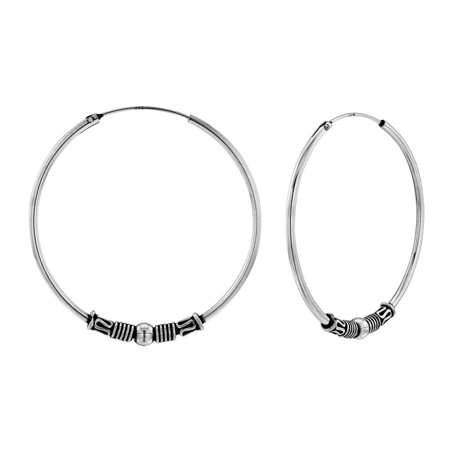 Oorbellen WeLoveSilver | Zilveren Bali Hoops, 40 Mm, Kringeltjes En Bolletje