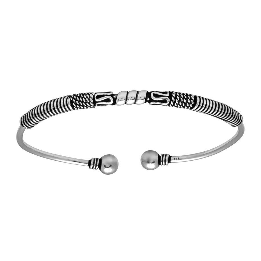 Armbanden WeLoveSilver | Zilveren Bangle Armband Met Bali Details, Gevlochten Banden En Bolletjes