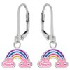 Kids Collectie WeLoveSilver | Zilveren Oorhangers, Regenbogen Met Vrolijke Wolkjes