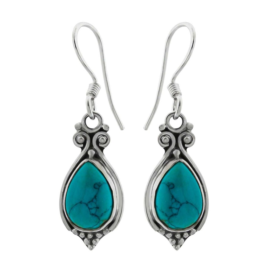 Oorbellen WeLoveSilver | Zilveren Oorhangers, Turquoise Steen Met Bolletjes En Sierlijke Krullen